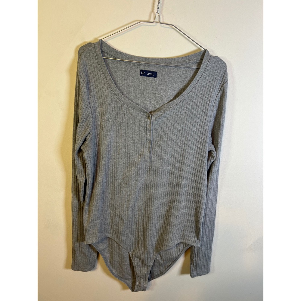 GAP Womens Bodysuit Ribbed‎ Henley Gray XL Tall